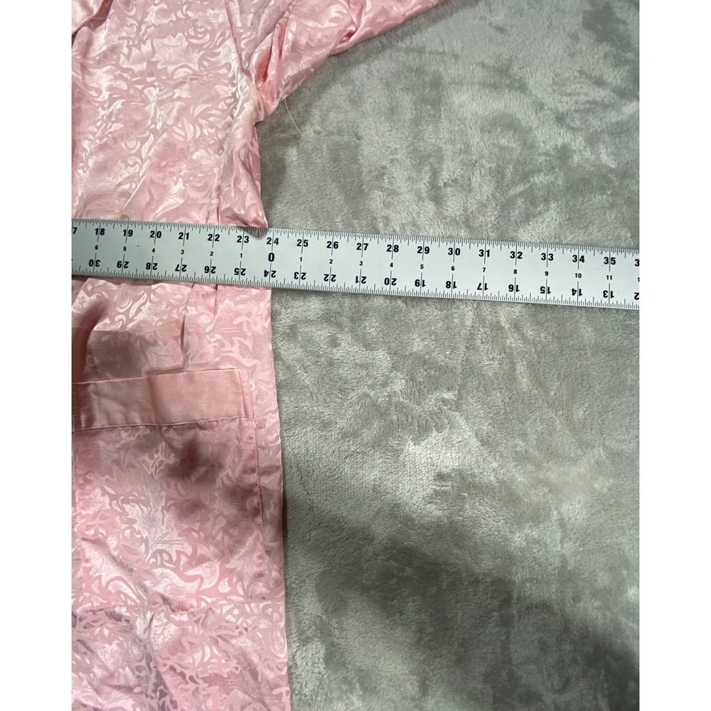 Vintage Victoria's Secret Robe Womens M Pink Jacquard Floral Satin Waist Belt - Picture 6 of 9